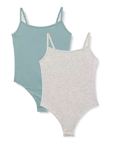 Iris & Lilly Body in Cotone Donna, Pacco da 2, Grigio Puntinato/Verde Acqua Slavato