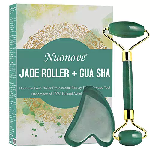 Jade Roller, Rullo di Giada, Gua Sha, Jade Roller Massagerassaggiatore Viso e Gua Sha Scrap Setassaggio Strumento Naturale Rilassa Viso e Collo