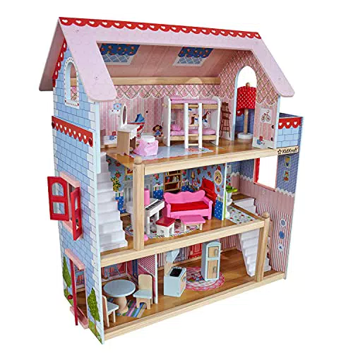 KidKraft 65054 Casa delle Bambole in Legno Chelsea Doll Cottage per Bambole di 12 cm con 17 Accessori Inclusi e 3 Livelli di Gioco