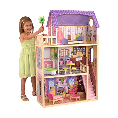 KidKraft 65092 Casa Delle Bambole In Legno Kayla Per Bambole Di 30 Cm Con 10 Accessori Inclusi E 3 Livelli Di Gioco