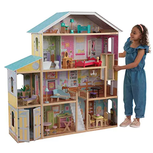 KidKraft 65252 Casa delle Bambole In Legno Majestic Mansion Per Bambole di 30 Cm con 34 Accessori Inclusi e 4 Livelli di Gioco