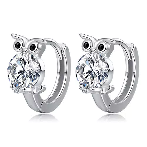 LDUDU Orecchini a cerchio, in argento Sterling con cristallo zircone bianco con sigillo in argento S925