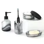 Lewondr Set di Accessori da Bagno in Vetro Opaco: Dispenser con Erogatore, Portaspazzolino, Portasapone, Contenitore con Coperchio(motivo farfalla)