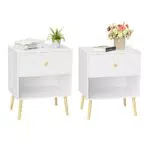 LIVHOOU Set 2 Comodino in legno bianco con cassetto e ripiano aperto