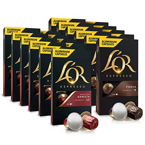 L'OR 200 Capsule Capsule Caffè Espresso Barista - Intensità 13 Capsule Caffè Espresso Forza - Intensità 9 - Compatibili con Macchine Nespresso