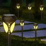 Luci Solari Esterno Giardino Decorativeuce Calda 6 pezzi LED Luce Solare Lampada Esterno con Interruttore IP44 Impermeabile Faretti da Terra Solar Energia illuminazione per Paesaggio Natale Patio