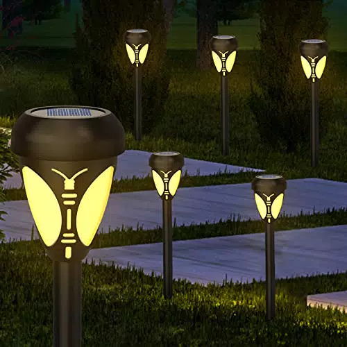 Luci Solari Esterno Giardino Decorativeuce Calda 6 pezzi LED Luce Solare Lampada Esterno con Interruttore IP44 Impermeabile Faretti da Terra Solar Energia illuminazione per Paesaggio Natale Patio