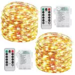 Lucine LED Decorative a Batteria, 2 Pezzi 10m 100 LED Filo di Rame Illuminazione con 8 Modalità Telecomando Impermeabile per Interni Esterni Halloween Festa di Natale Matrimonio Camera da Letto