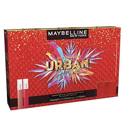 Maybelline New York, Pochette in Texture Pitonata con Rossetto Matte Ink 65 Seductress e Rossetto Matte Ink 80 Ruler