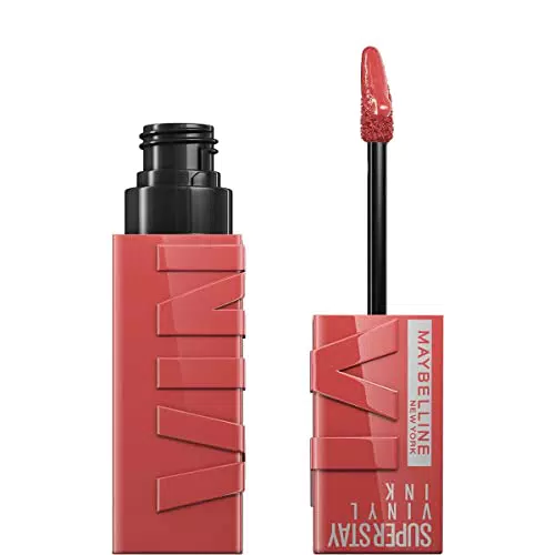 Maybelline New York Tinta Labbra a Lunga Tenuta Superstay Vinyl Ink, Tonalità: 15 PEACHY