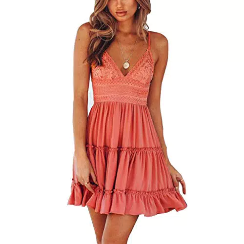Meaner Vestito da Donna con Arco, Volant e Orlo Smocked
