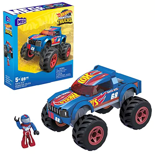 MEGA Hot Wheels - Giocattolo da costruzione Monster Truck Race Ace con 69 mattoncini e 1 micro personaggio snodato
