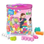 MEGA BLOKS Grande Borsa da Set da costruzione con 60 grandi mattoncini colorati e 1 custodia