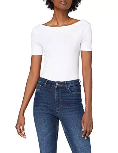MERAKI Rib Boat Neck, T-shirt Donna, Bianco edium