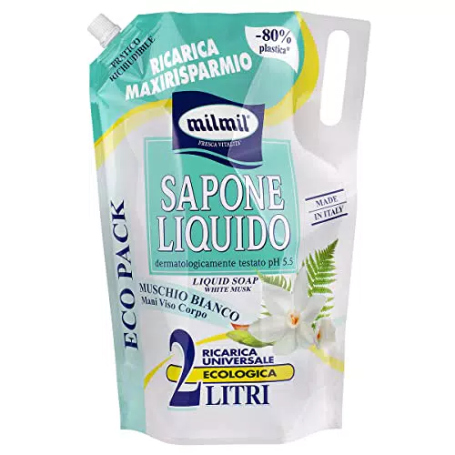 Milmil Sapone Liquido, Fragranza Muschio Bianco, Ricarica Universale Maxirisparmio
