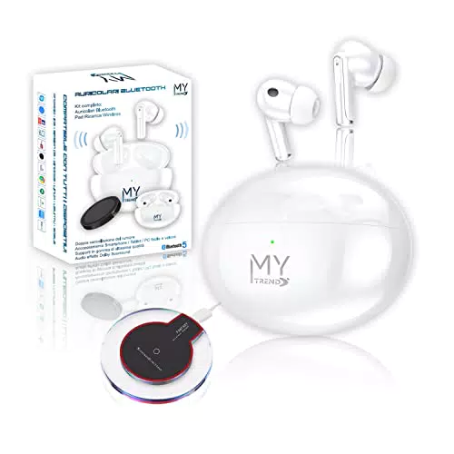 My Trend Cuffie Bluetooth 5.1 in Ear e Caricatore Wireless - Auricolari Impermeabili IPX5 con Cancellazione del Rumore