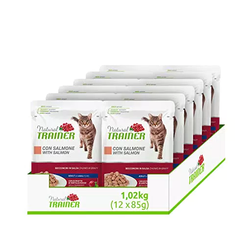 Natural Trainer Cibo per Gatti Adulti con Salmone - 12 Buste x 85gr