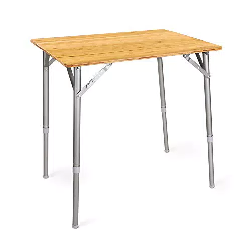 Navaris Tavolo da Campeggio Pieghevole 65x50cm - Tavolino Richiudibile in Legno di bambù - Gambe Alluminio Altezza Regolabile 42-65cm - Camping Table