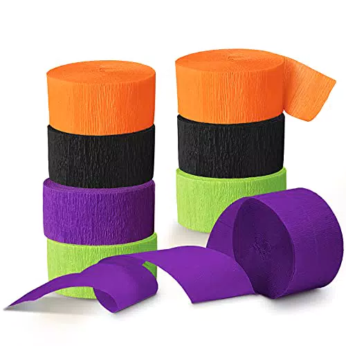 NICROLANDEE Forniture per feste di Halloween, 8 rotoli di carta crespa nera arancione con nappe Streamer per feste a tema Halloween