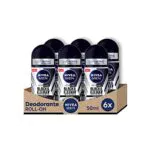 NIVEA Men Black & White Invisible Roll-On Deodorante antitraspirante in confezione da 6x150ml