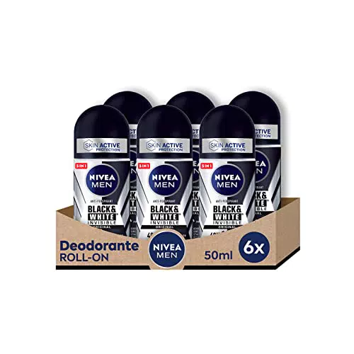 NIVEA Men Black & White Invisible Roll-On Deodorante antitraspirante in confezione da 6x150ml