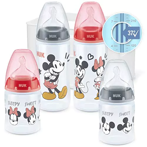 NUK First Choice+ Biberon Starter Set, 0-6 Mesi, 4 Bottiglie Con Controllo Della Temperatura E Scatola Porta-biberon