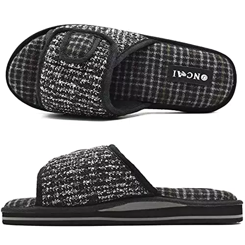 ONCAI Pantofole Da Uomo In Memory Foam Pantofole Per Arco Plantare Per Uomo Scarpe Da Casa Regolabili Comfort Traspiranti Con Suola Antiscivolo Indoor/Outdoor Nero EU IT 45