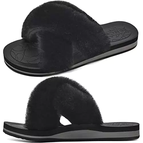 ONCAI Pantofole Donna Memory Foam Peluche Soffice Donna Ciabatte Da Casa Nero IT 38