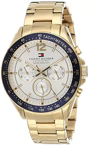 Tommy Hilfiger Orologio Analogico Multifunzione al Quarzo da Uomo con Cinturino in Acciaio Inossidabile Dorato - 1791121