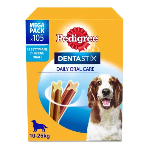 Pedigree Dentastix Snack per la Igiene Orale, 180g 105 Pezzi - 15 Confezioni da 7 pezzi