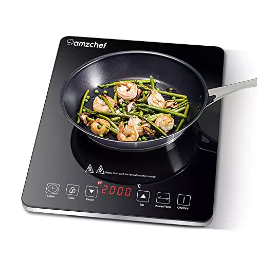 Piastra ad induzione, AMZCHEF piano Cottura a induzione elettrica con superficie in vetro cristallo nero lucido