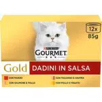 Purina Gourmet Gold Dadini in Salsa Cibo Umido per Gatti con Manzoalmone e Pollo