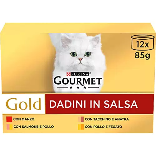 Purina Gourmet Gold Dadini in Salsa Cibo Umido per Gatti con Manzoalmone e Pollo