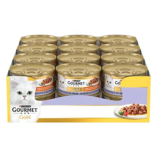 Purina Gourmet Gold Dadini in Salsa Cibo Umido per Gatto con Vitello in Salsa con Verdure