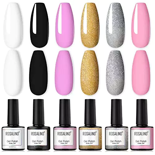 ROSALIND Smalto Semipermanente Per Unghie Rosa Oro Bianco 6 Colori Smalti Semipermanenti Soak off UV Gel Polish Manicure 10ml