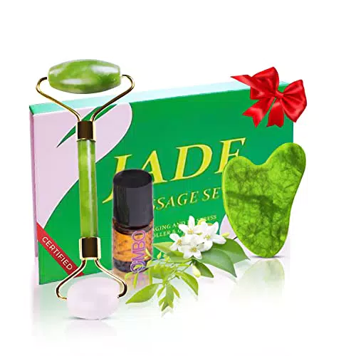Rullo di Giada e Quarzo Autentico con Gua sha & SIERO 100% Originale e Naturaleassaggiatore per il viso e per la pelle