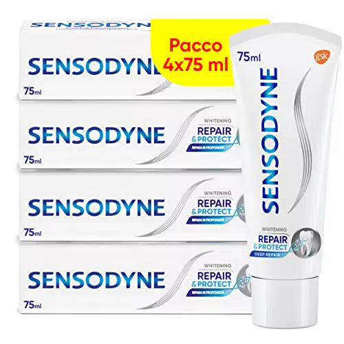 Sensodyne Repair & Protect Whitening, Dentifricio per Denti Sensibili, 4 pezzi