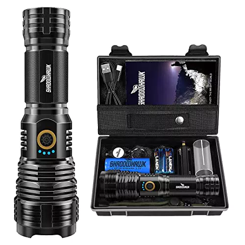 Shadowhawk Torcia LED Potente Professionale, Ricaricabile Torce Led Alta Potenza 10000 Lumen