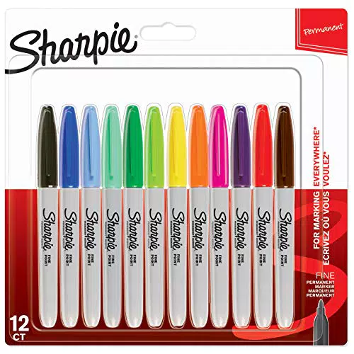 Sharpie Pennarelli Indelebili, Punta Fine, Confezione da 12, Colori Assortiti