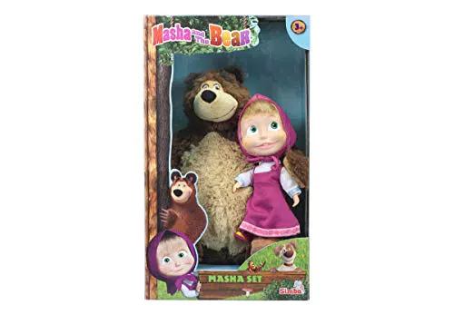 Simba - Masha e Orso, 109301016009, + 3 Anniet Bambola 23 Cm Corpo Morbido e Orso Peluche 43 Cm