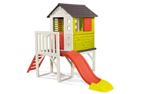 Smoby - Casetta Su Palafitte, 7600810800, + 2 Anni, con Scivolocaletta e Barriera di Protezione