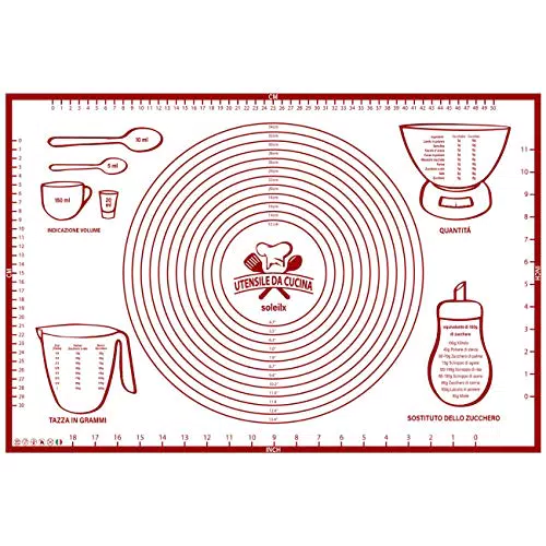 Spianatoia per Impastare 60x40 Disegno Italiano Misure in CM - Tappetino da Forno in Silicone Riutilizzabile Antiaderente Resistente al calore Tappeto da Cucina per Pasta fatta in Casa Pasticceria