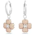 Swarovski Orecchini a cerchio Latisha, Fiore, Rosa, Placcato rodio