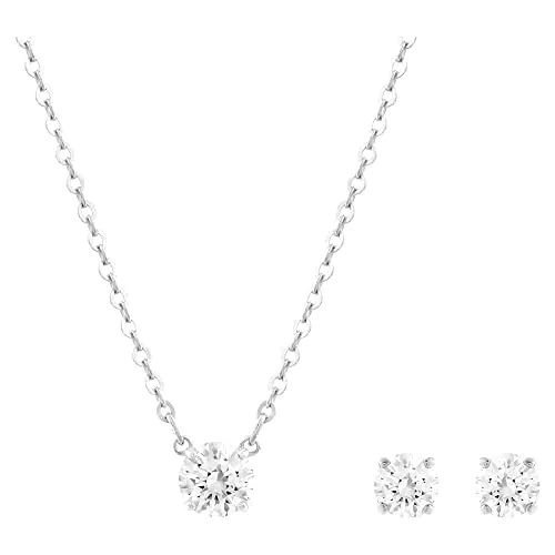 Swarovski Set Attract, Taglio Tondo, Bianco, Placcato Rodio