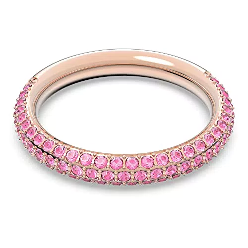 Swarovski Stone Anello, con Brillante Pavé di Cristallo Swarovksi Rosa su Tre File