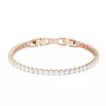 Swarovski Tennis Deluxe Bracciale, Placcato in Tonalità Oro Rosa Lucido con Zirconi Swarovski Arrotondati su Intera Lunghezza