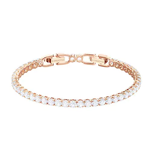 Swarovski Tennis Deluxe Bracciale, Placcato in Tonalità Oro Rosa Lucido con Zirconi Swarovski Arrotondati su Intera Lunghezza