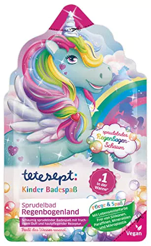 tetesept Bagnetto per bambini "Arcobaleno" Schiuma da bagno colorata e acqua rosa