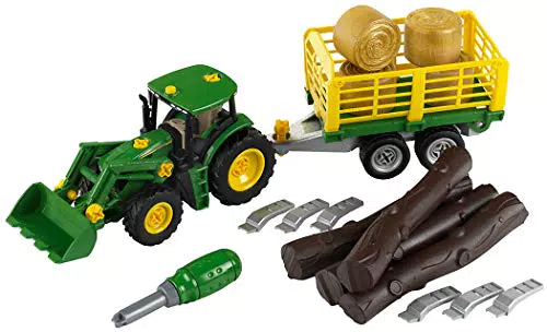Theo Klein 3906 Trattore John Deere con carro per legno e fieno