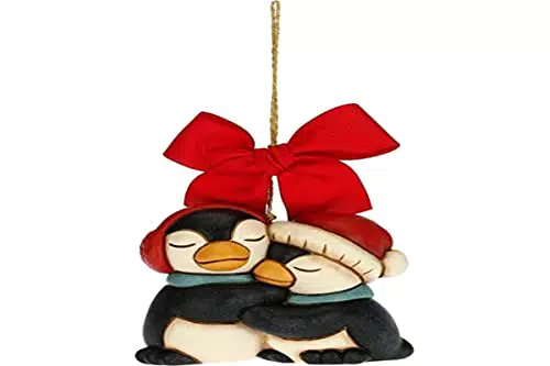 THUN - Addobbo per Albero di Natale Coppia di Pinguini - Decorazioni Natale Casa - Formato Grande - Ceramica - 8 x 5